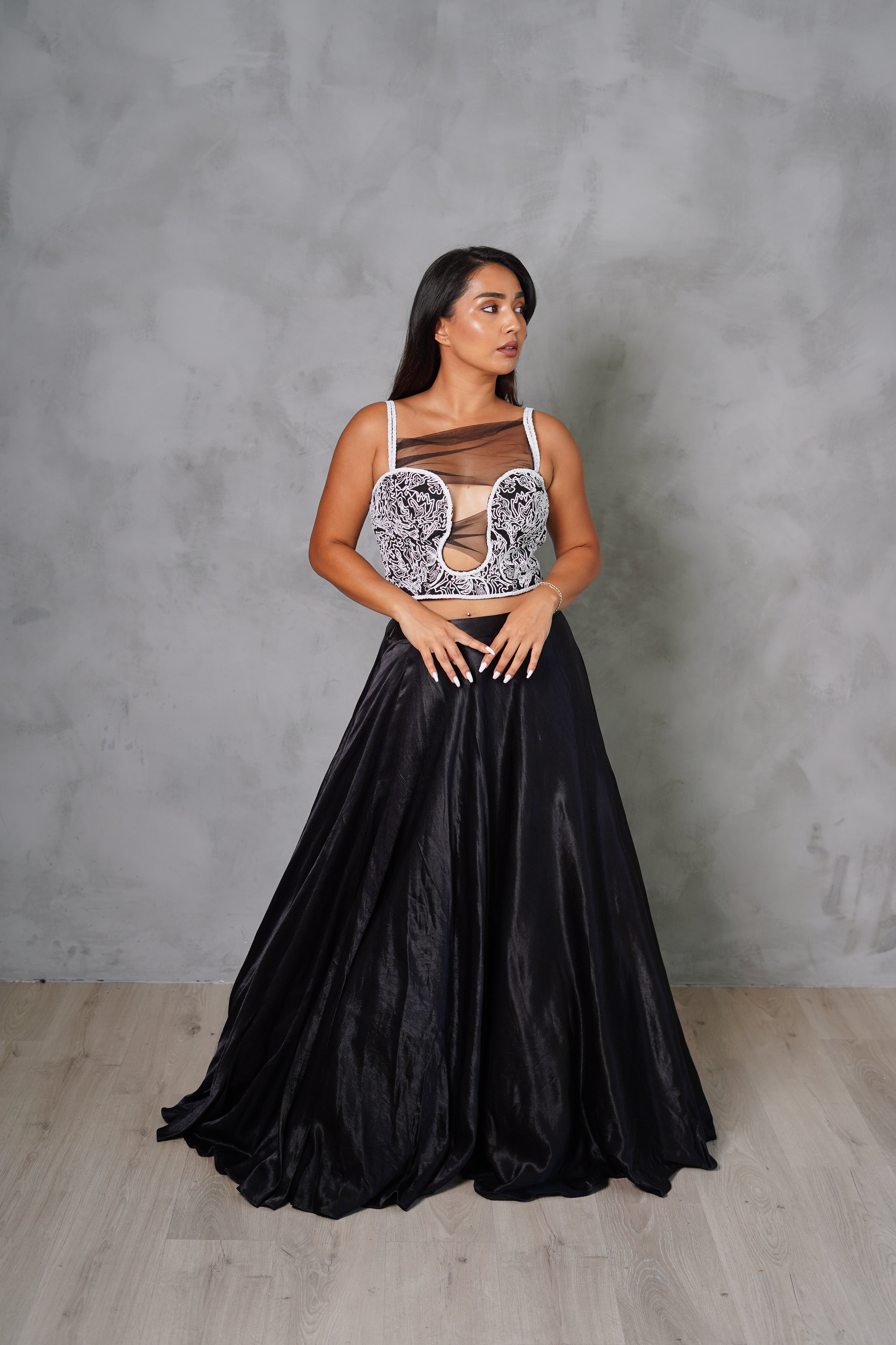 Black Sheer Plunge Lehenga Set