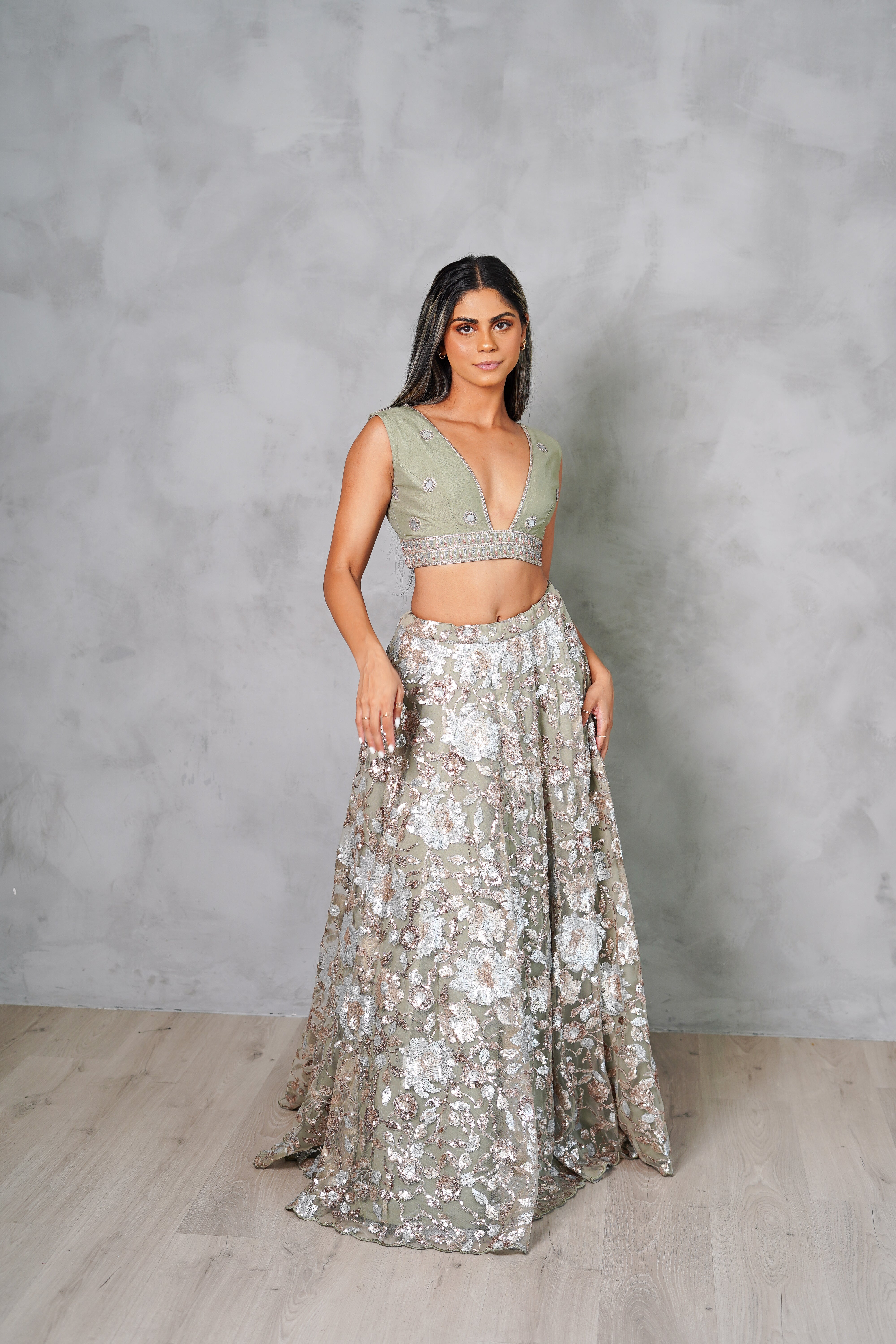 Green Sequence Lehenga