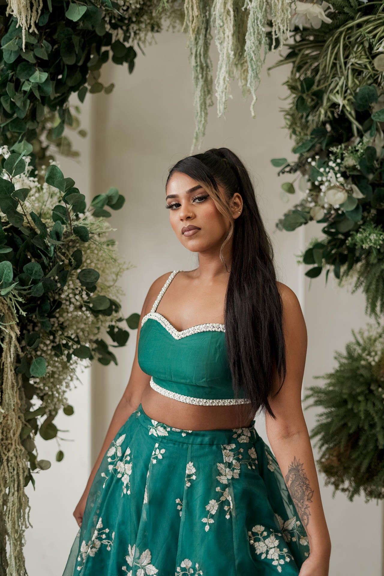 Teal Flower Lehenga Set