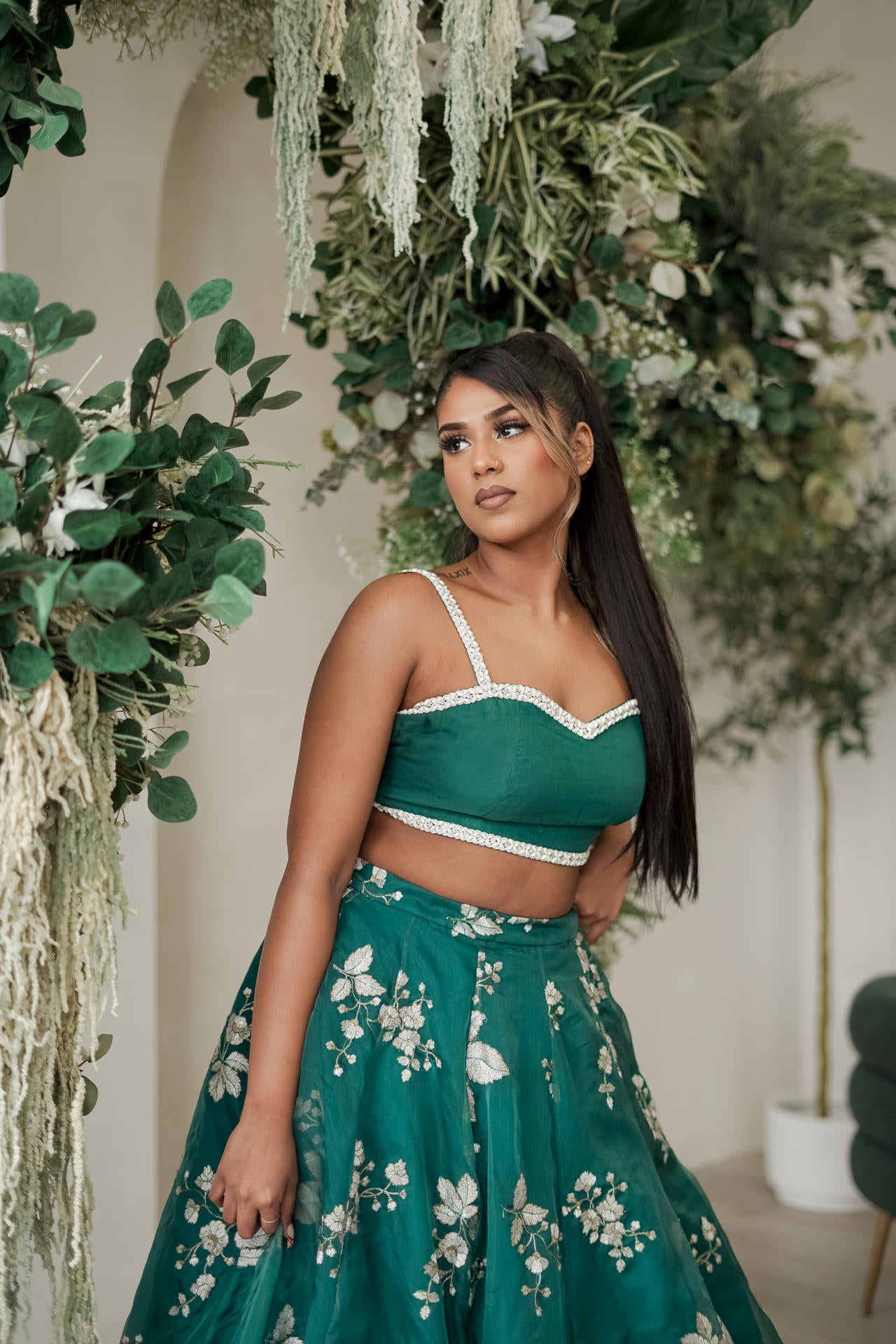 Teal Flower Lehenga Set