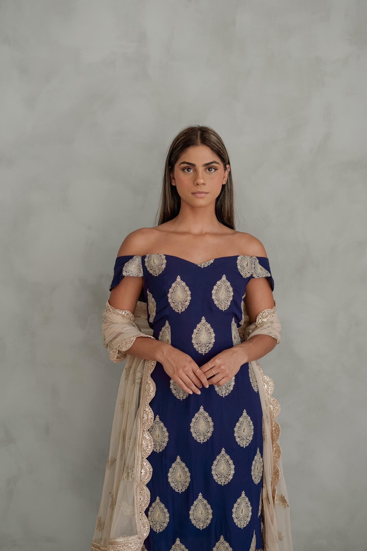 BH Signature Suits | Off Shoulder Limited Edition Shawl Deep Cobalt