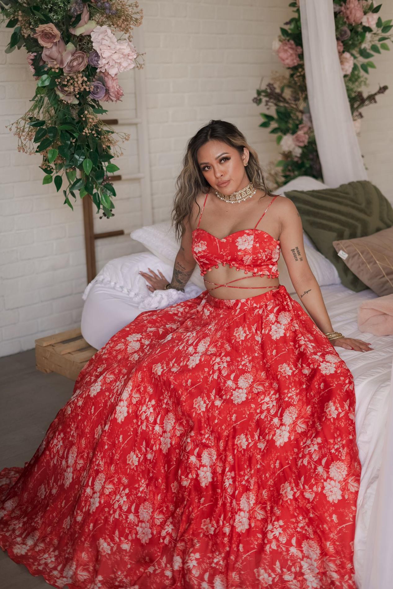 Red Floral Lehenga Set