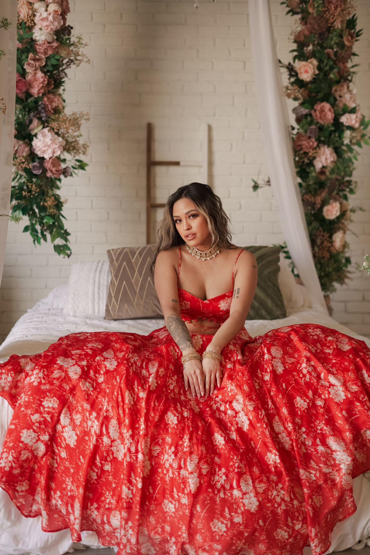 Red Floral Lehenga Set