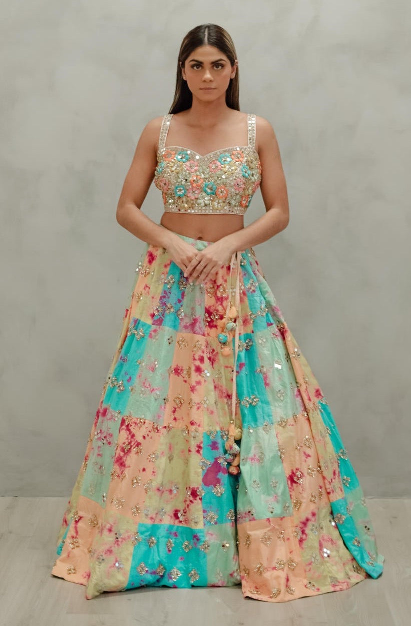 Tie Dye Glass Lehenga Set