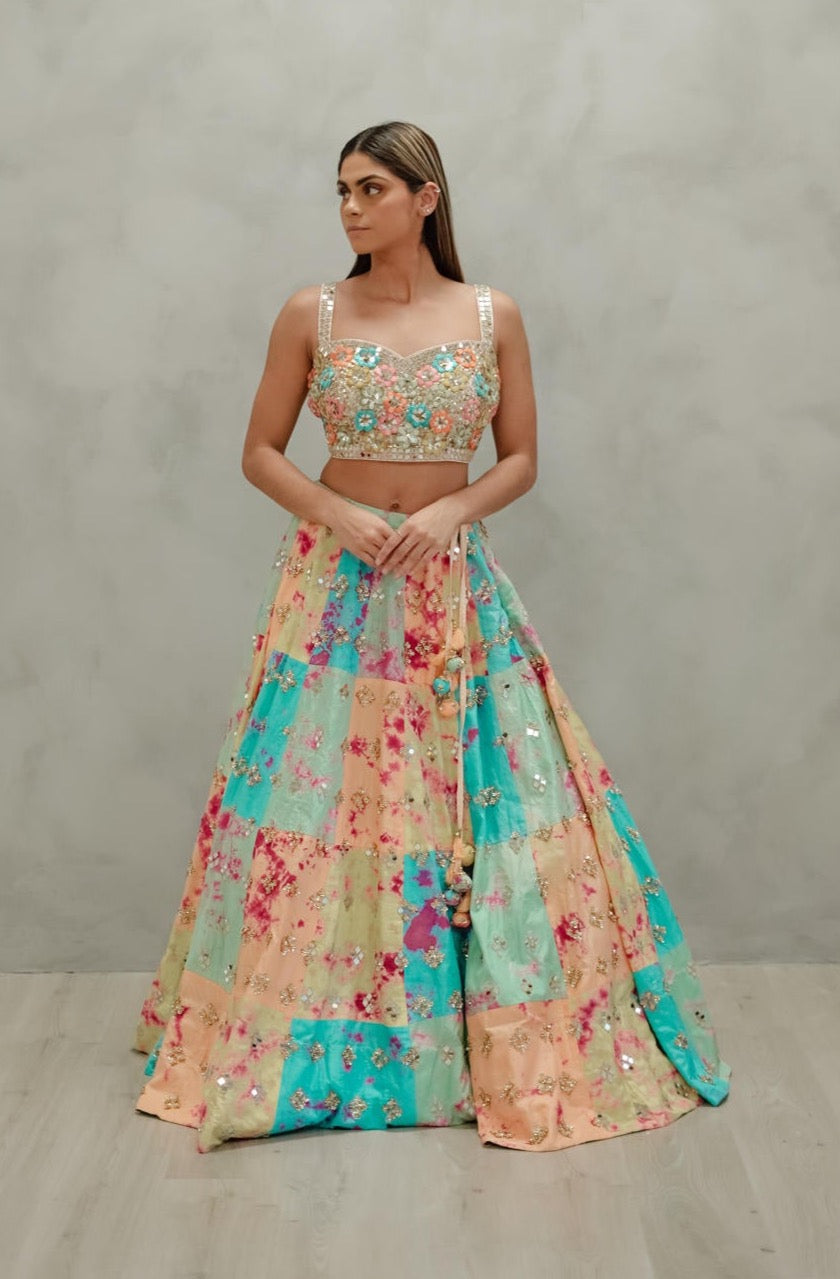 Tie Dye Glass Lehenga Set