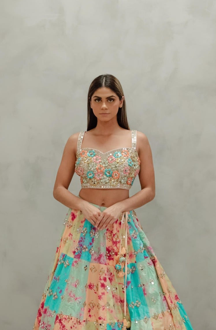 Tie Dye Glass Lehenga Set