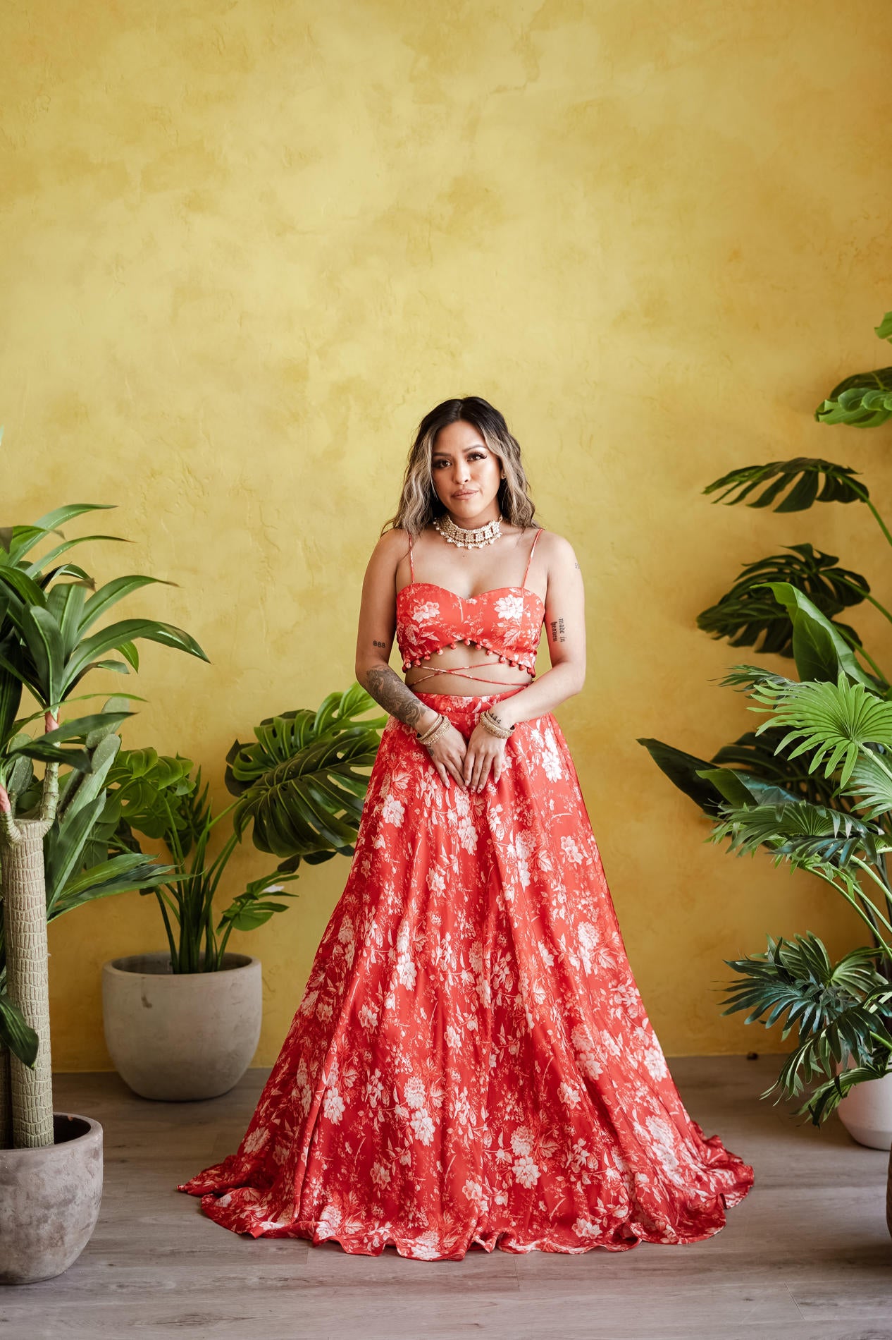 Red Floral Lehenga Set