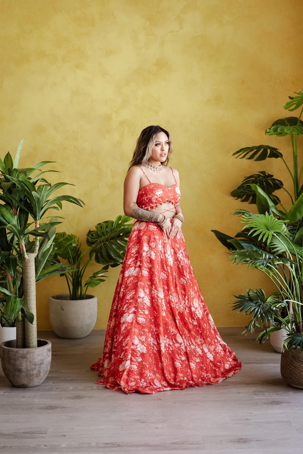 Red Floral Lehenga Set