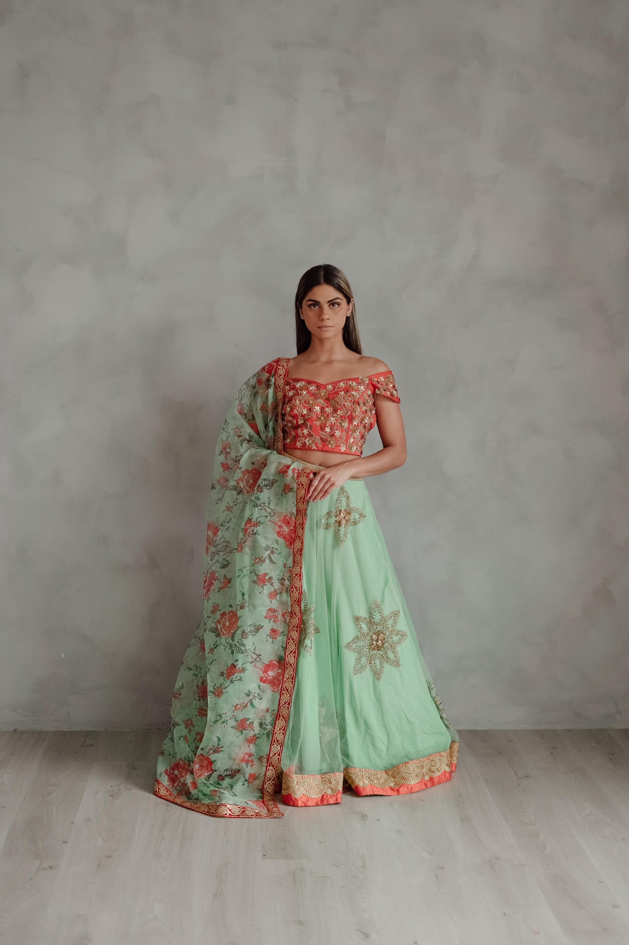 Floral Fantasy Patchwork Lehenga Set