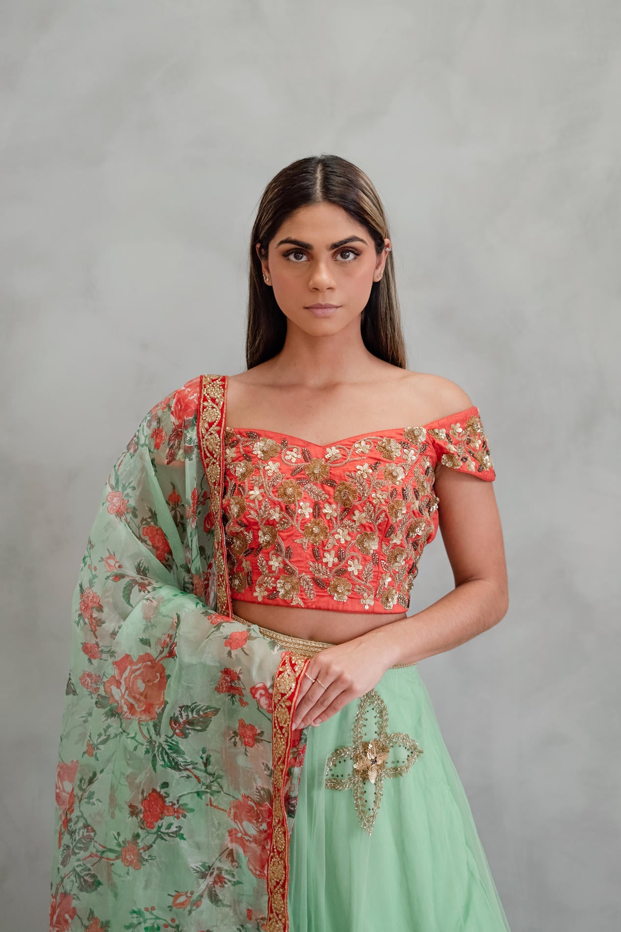 Floral Fantasy Patchwork Lehenga Set