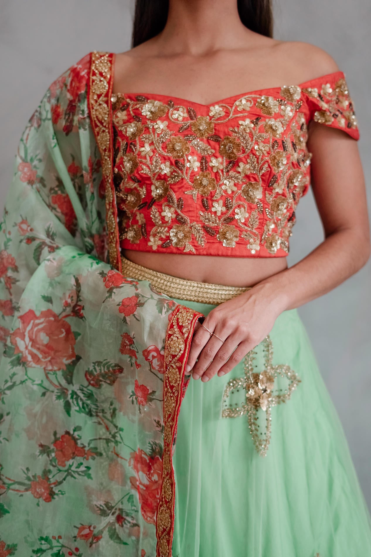 Floral Fantasy Patchwork Lehenga Set