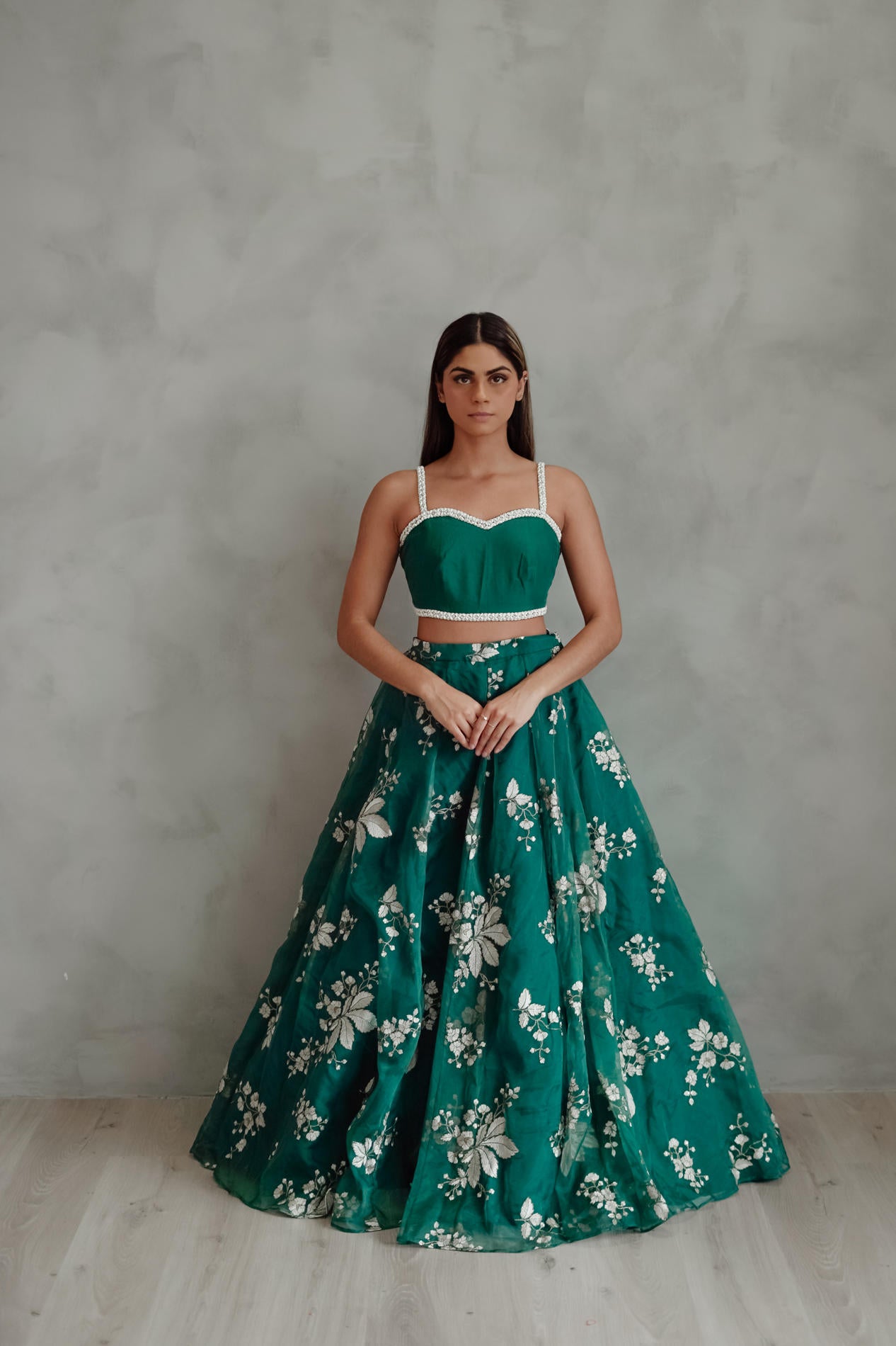 Teal Flower Lehenga Set