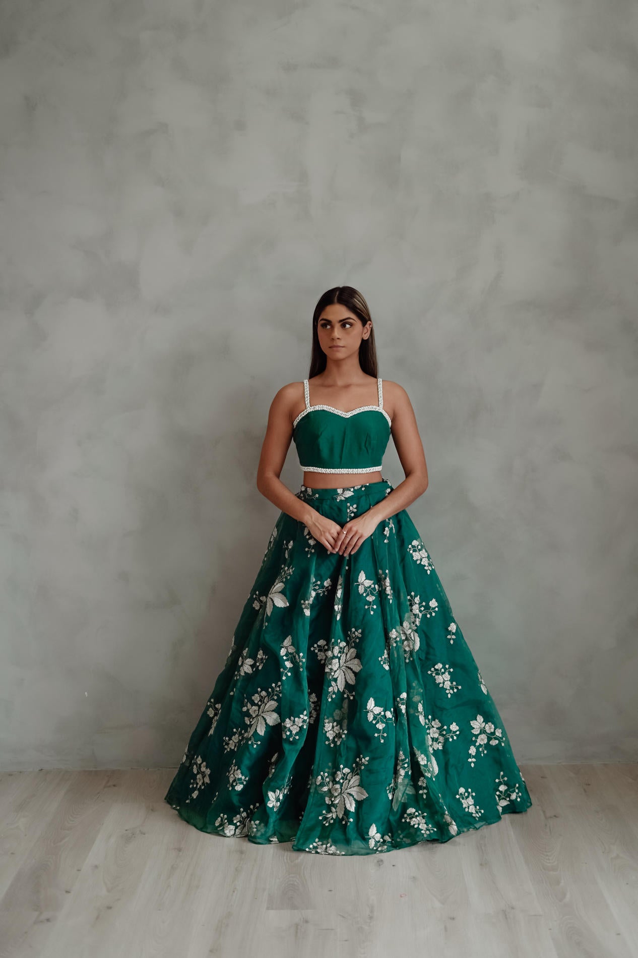 Teal Flower Lehenga Set