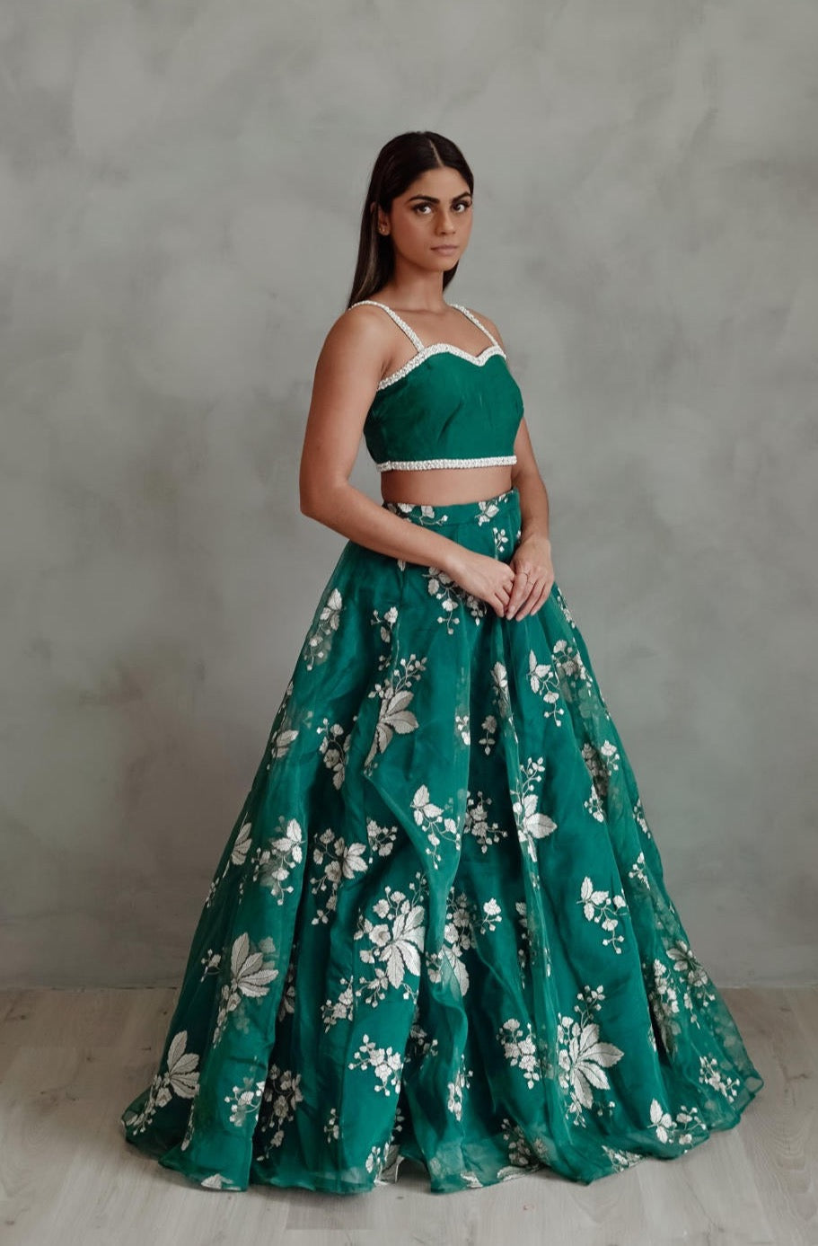 Teal Flower Lehenga Set