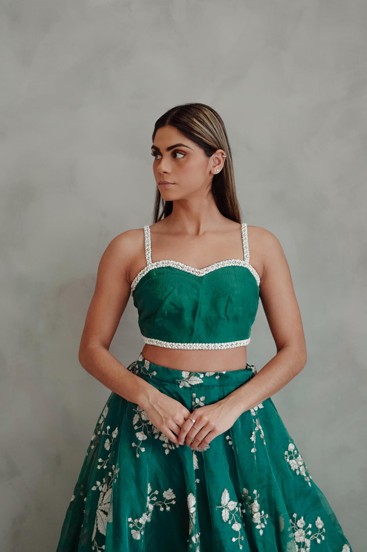 Teal Flower Lehenga Set