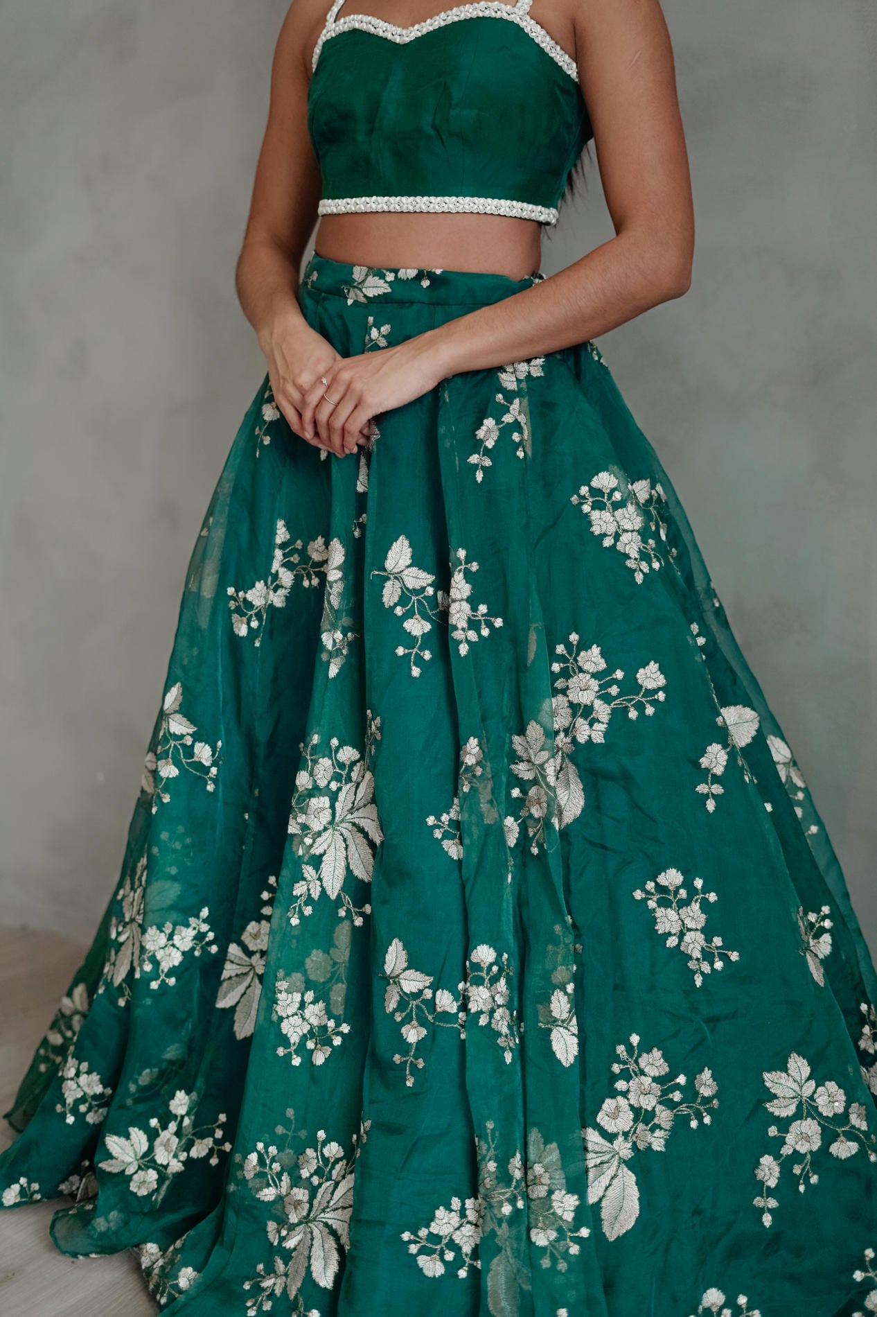 Teal Flower Lehenga Set