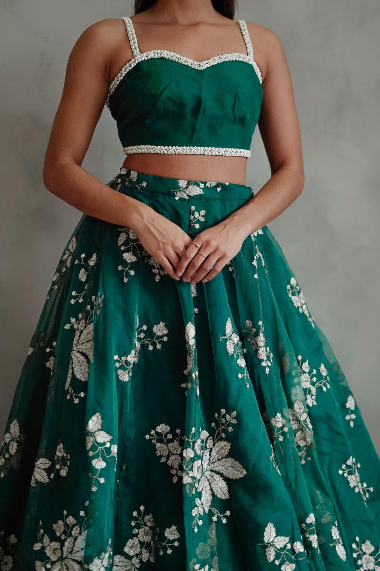 Teal Flower Lehenga Set