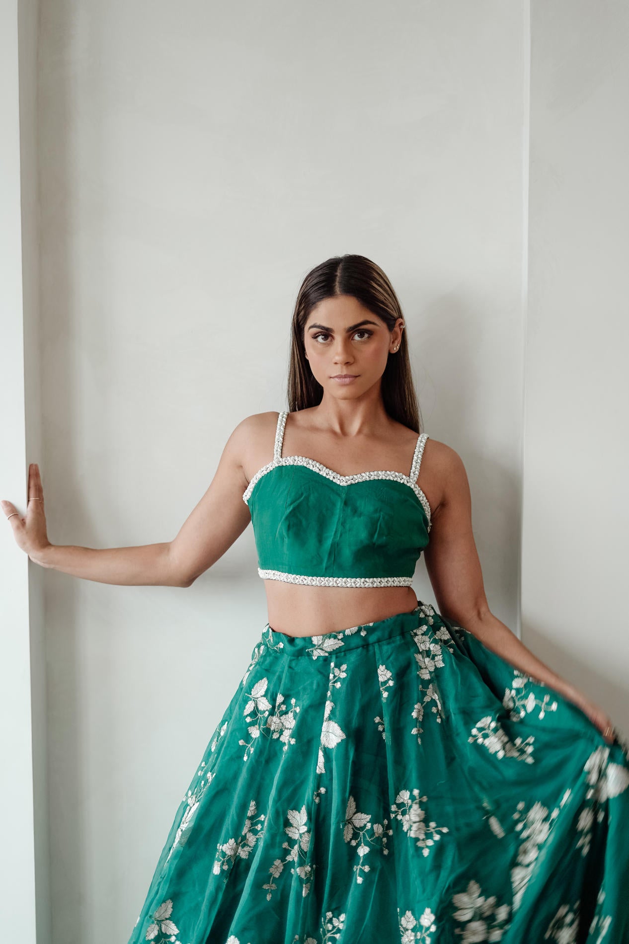 Teal Flower Lehenga Set