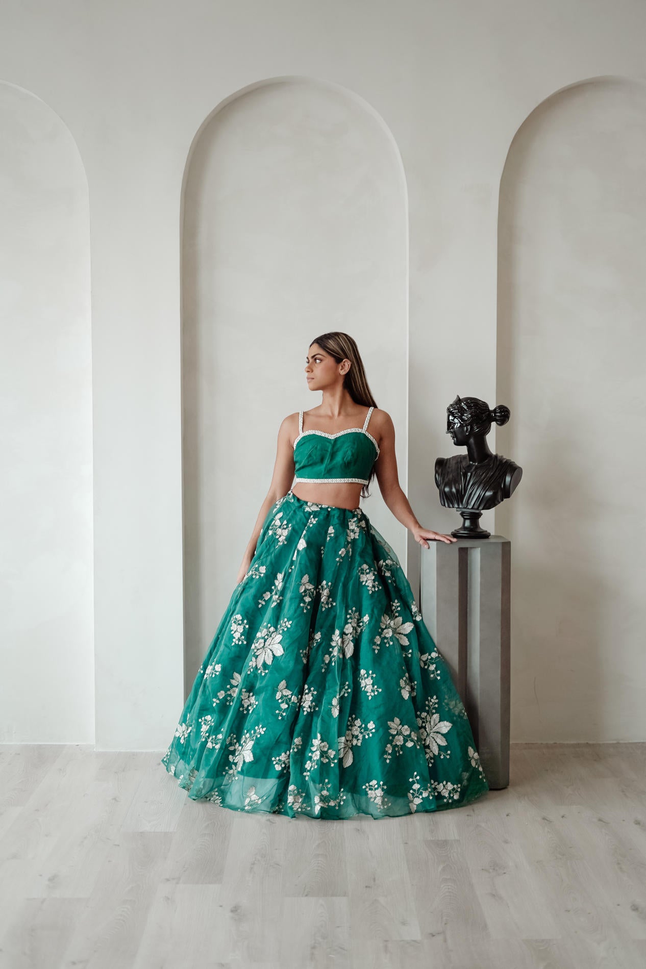 Teal Flower Lehenga Set