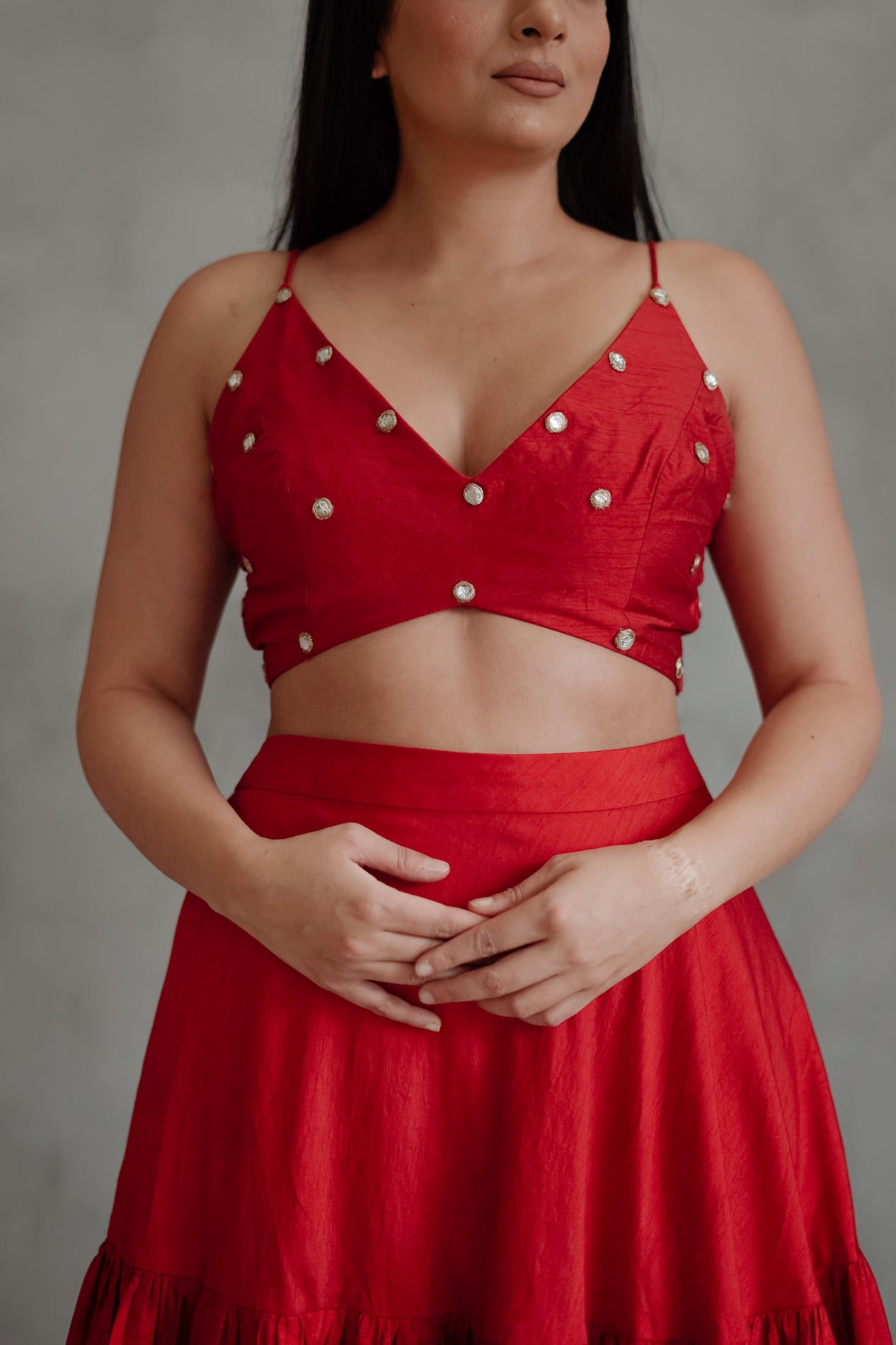 Red Mirror Lehenga Set