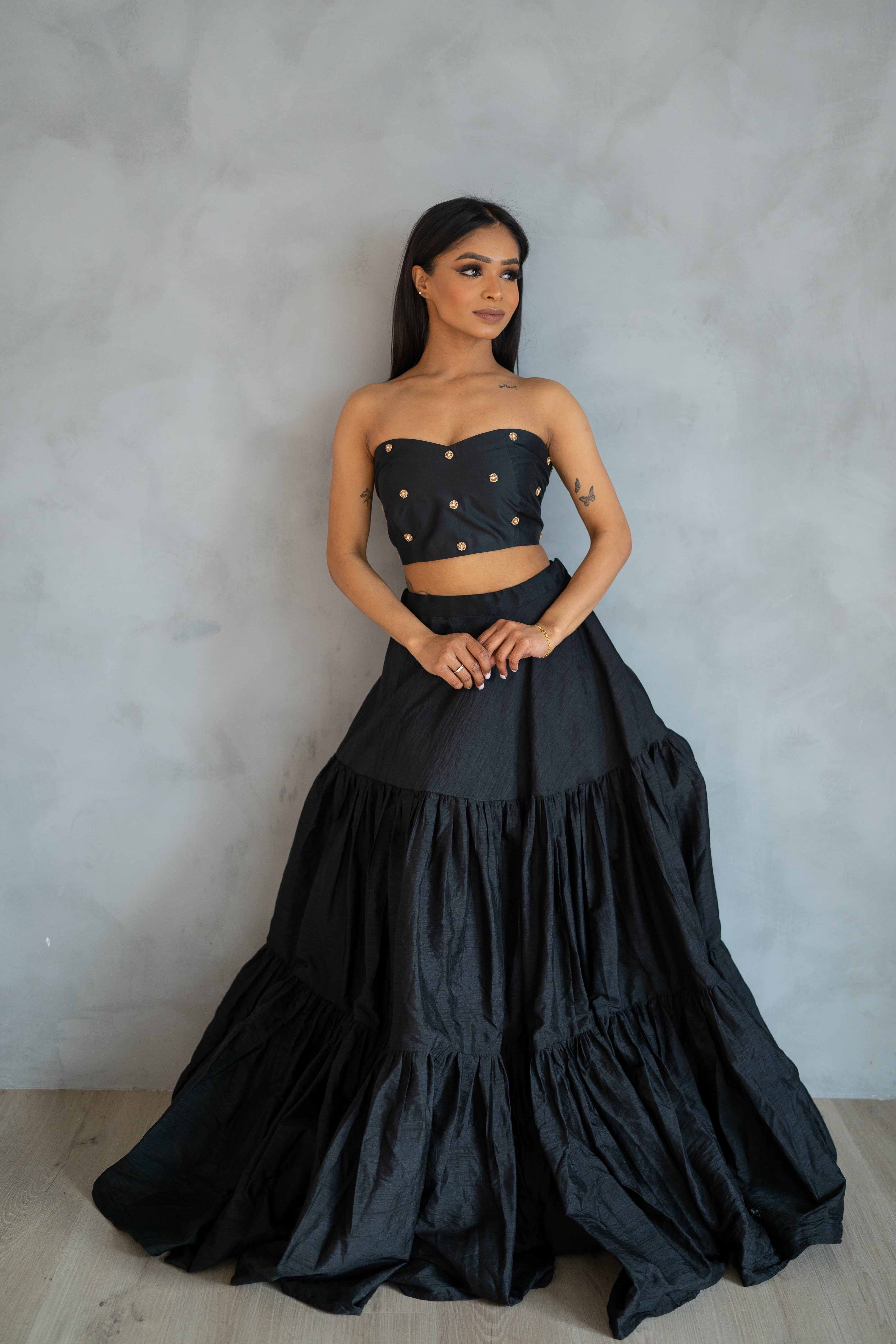 Black Boti Lehenga Set