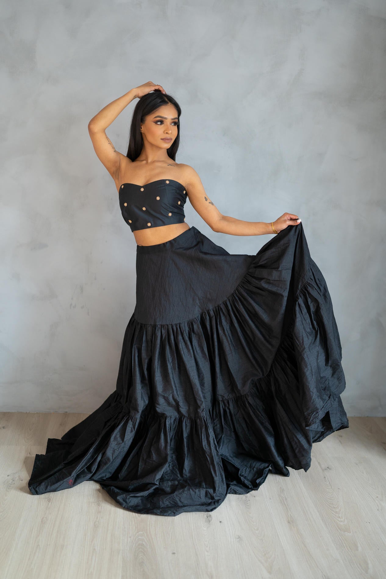 Black Boti Lehenga Set