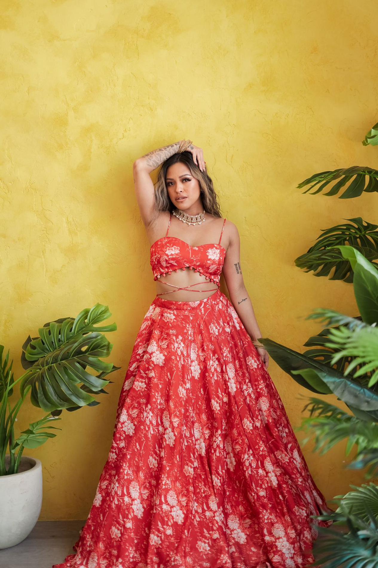 Red Floral Lehenga Set