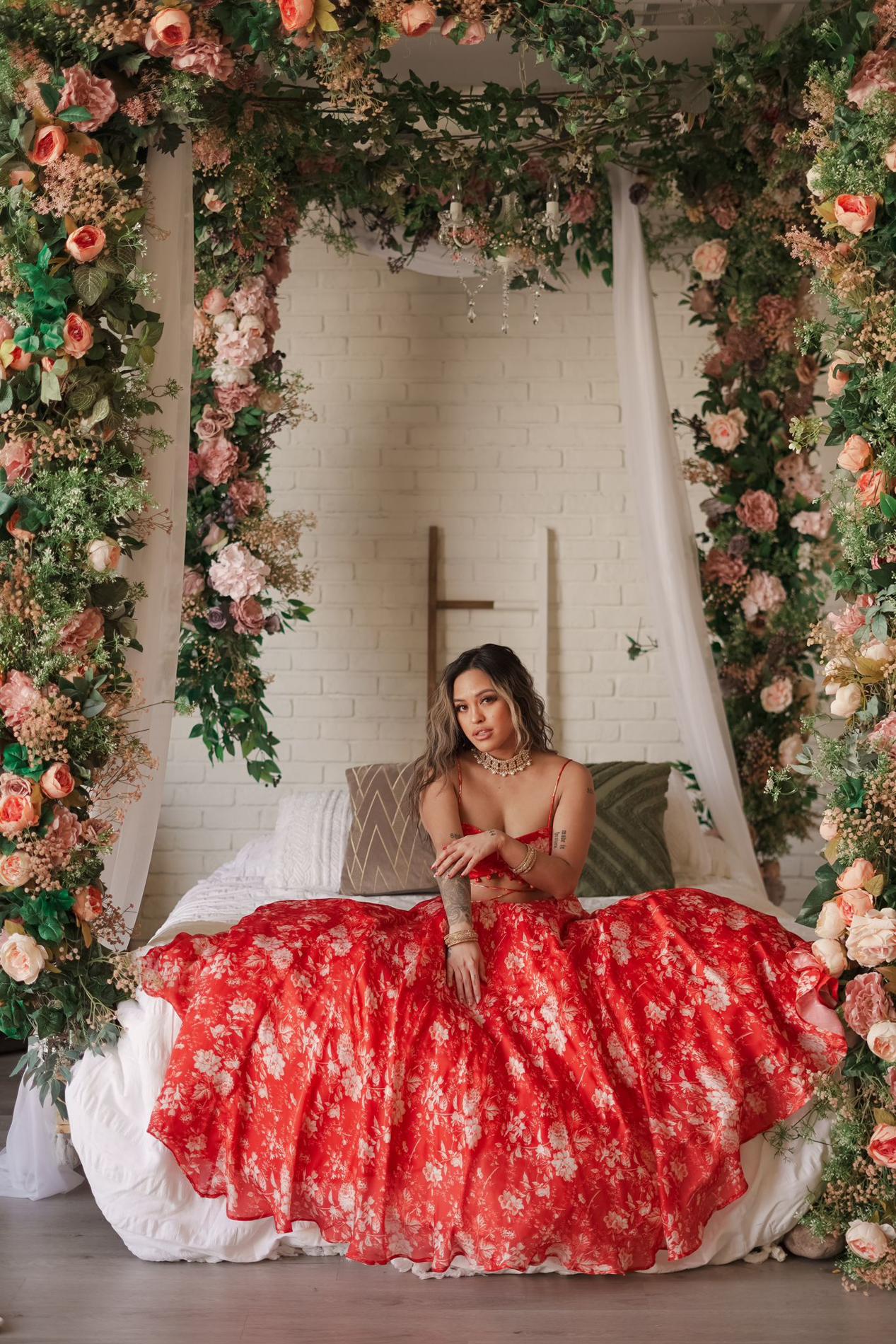 Red Floral Lehenga Set